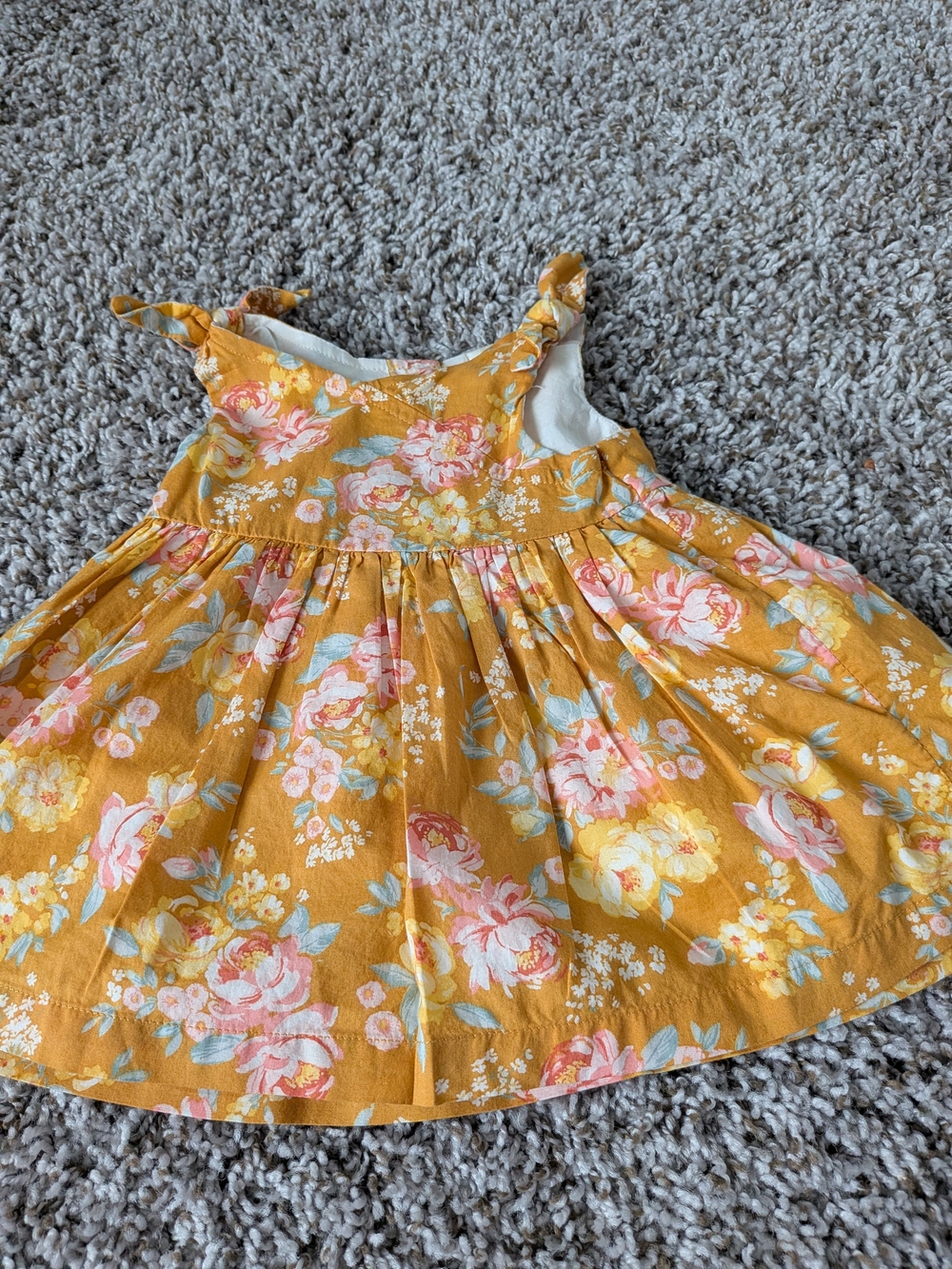 Girls' Mustard Floral Ruffle-Strap Dress